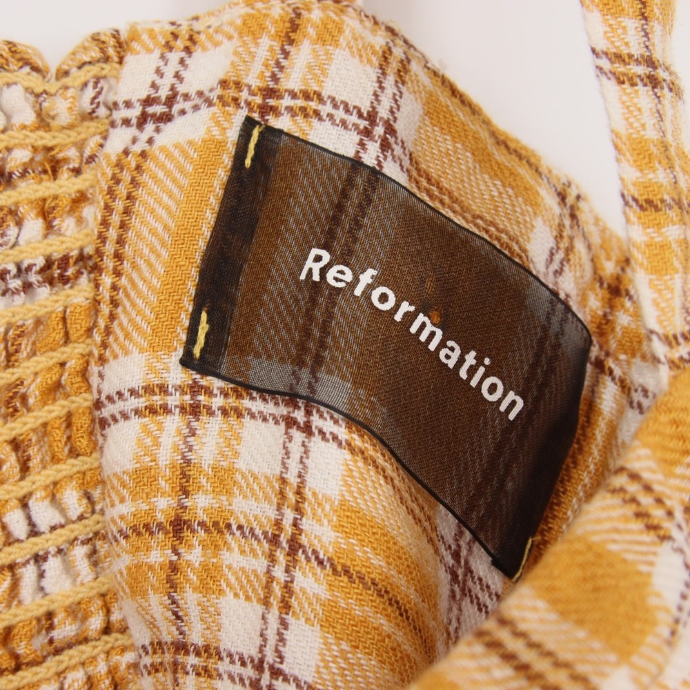 Reformation Women's Yellow Plaid Linen Noble Pants & Atlas Crop Top Set Size 2 - Picture 3 of 10